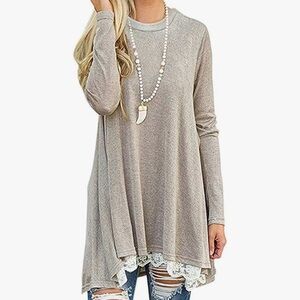 Amazon Beige Tunic with Lace Detail